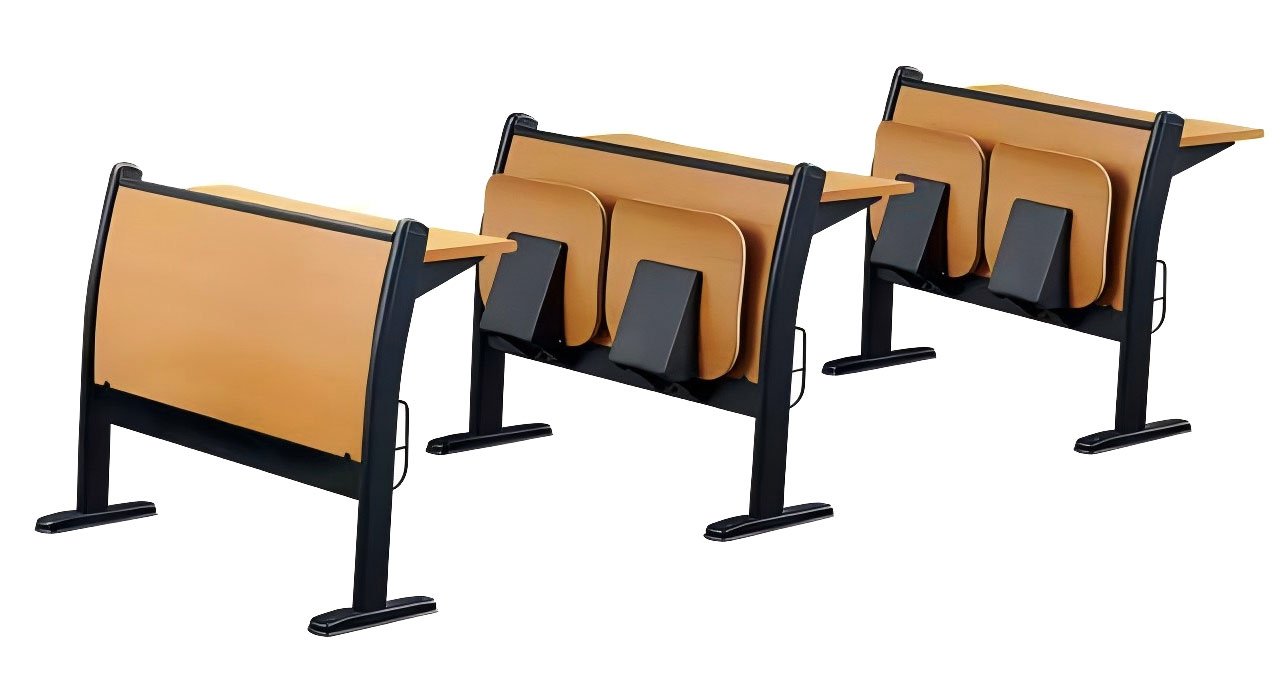 School lecture seating with auto-return seat and steel legs