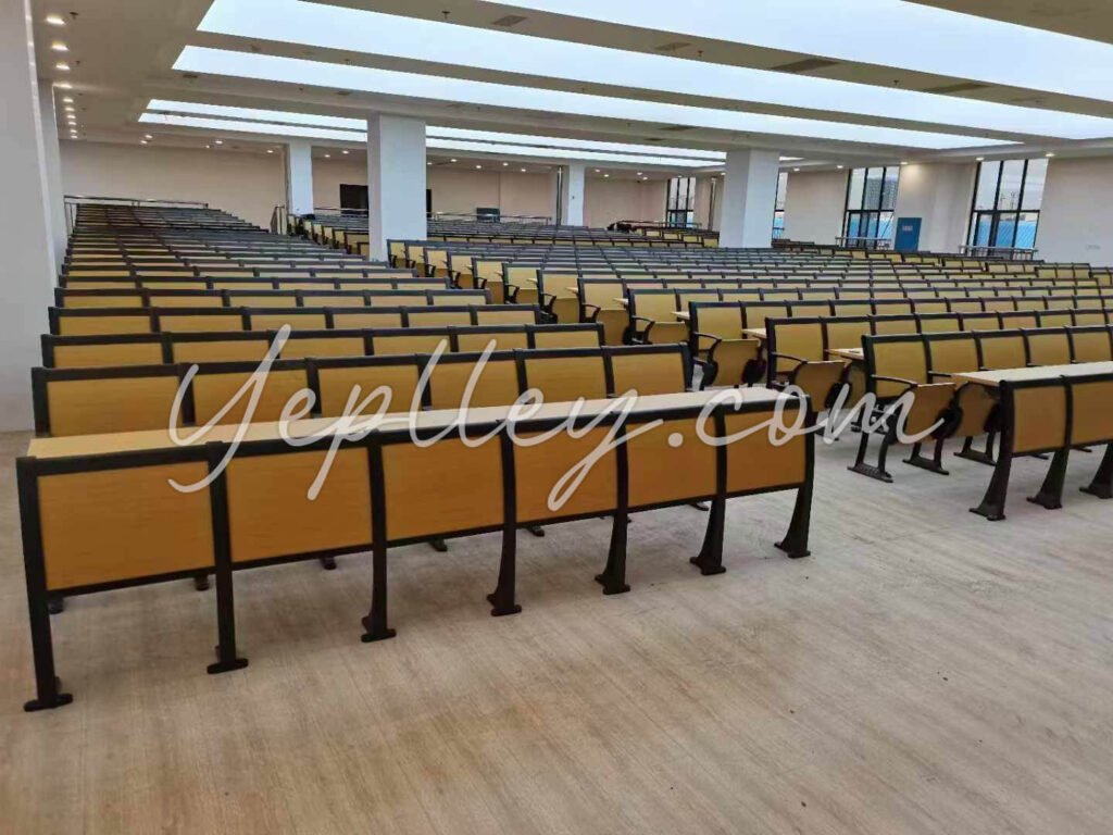 Aluminum leg classroom desk and chair set installed in lecture hall