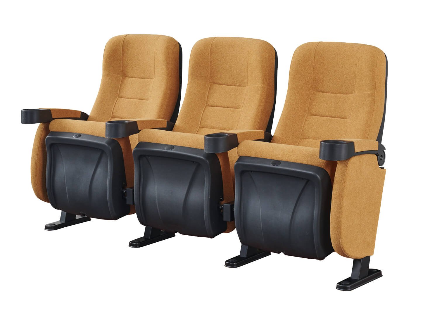 Cinema seat with cup holder and steel legs – front view