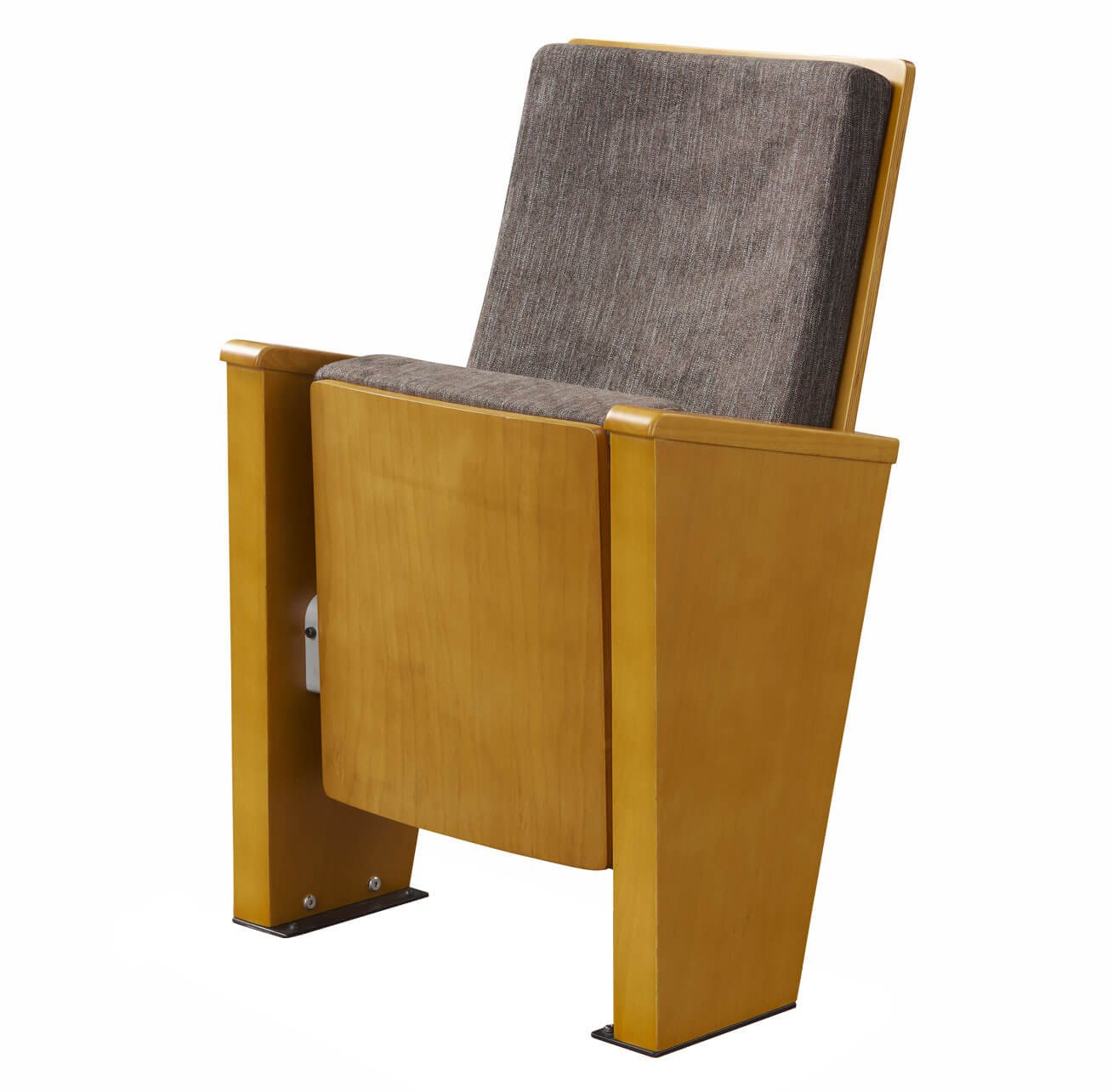 Fixed auditorium seat with molded foam and no writing tablet