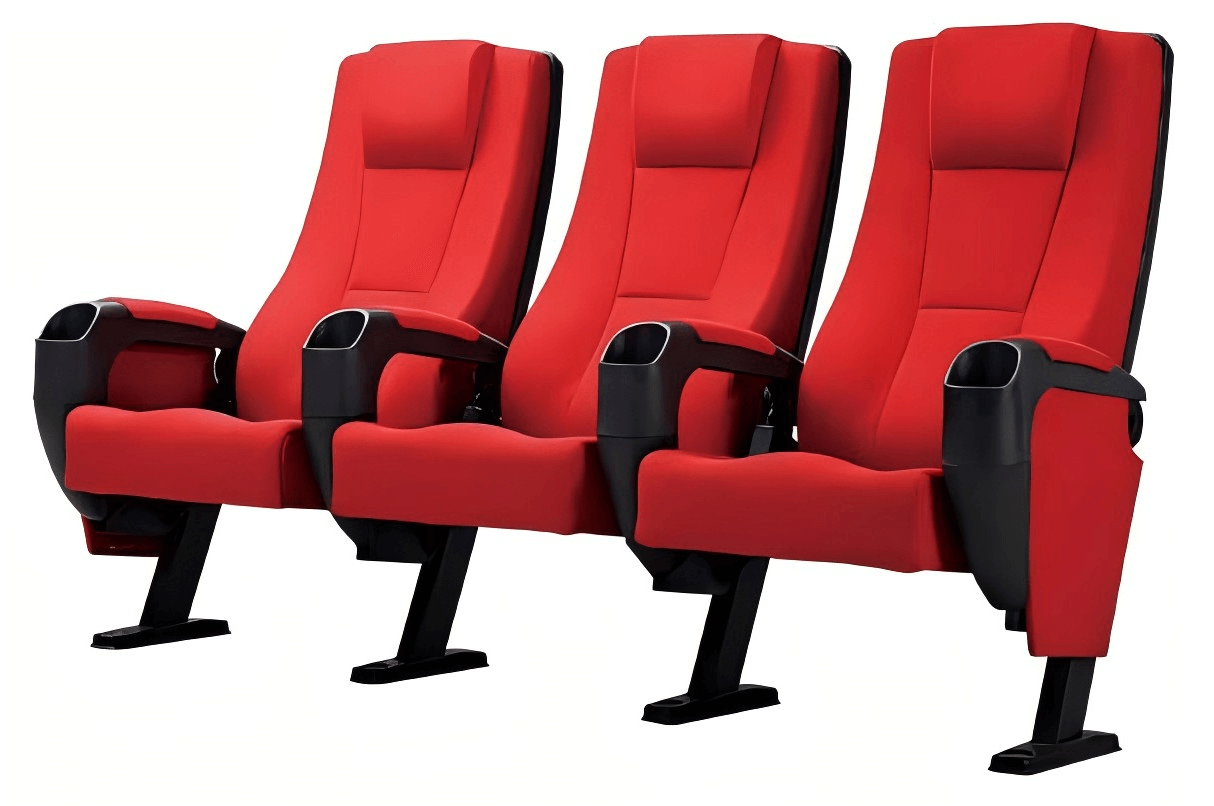 Movie theater chair with ergonomic high back and black steel legs