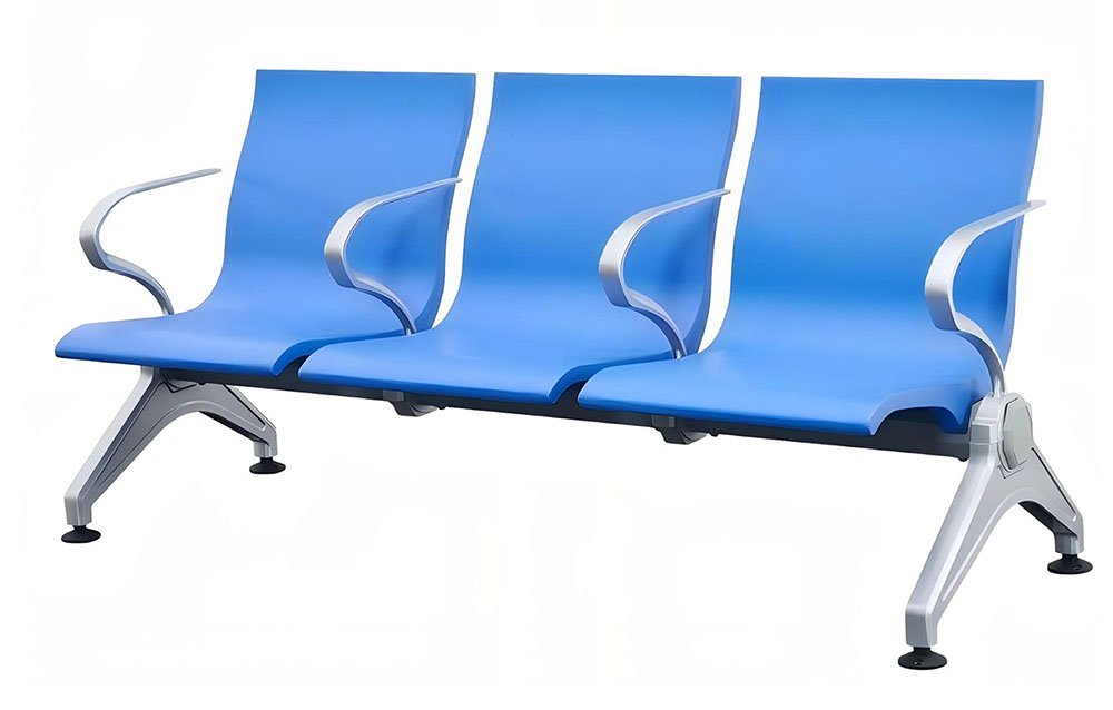 3-seater waiting room bench seating with optional armrests for public spaces