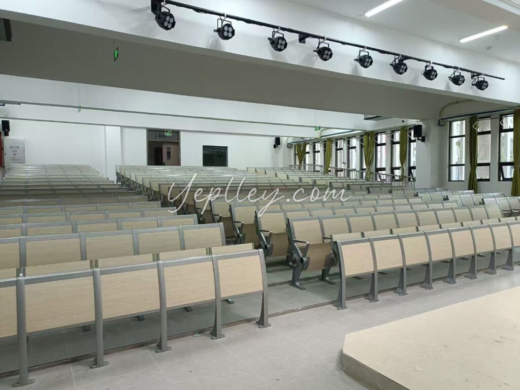 modern auditorium seating with foldable writing board for tiered classroom