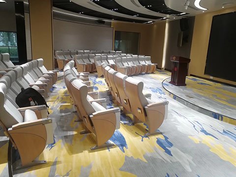 Auditorium chairs installed on carpeted flooring for a modern lecture hall