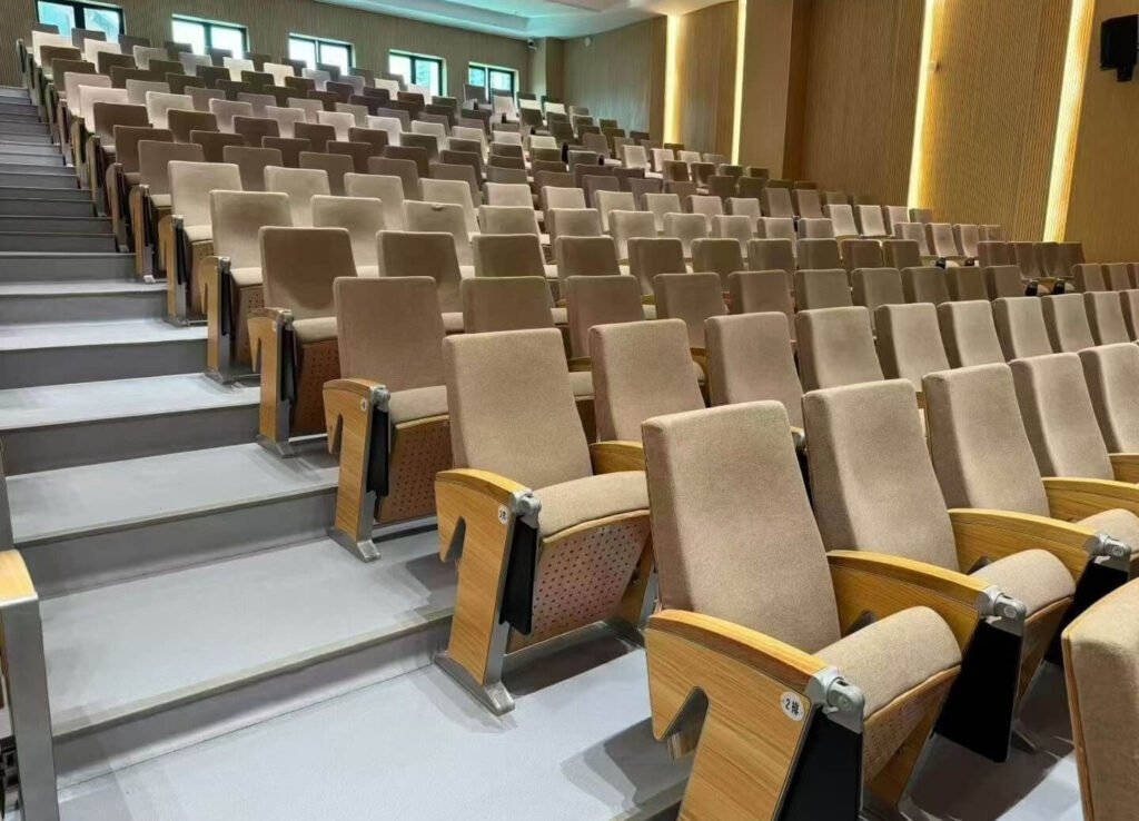 Completed installation of auditorium chairs on stairs