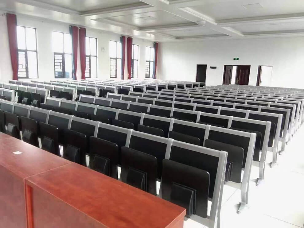 Top view of neatly arranged 224 conference room chairs in the hall