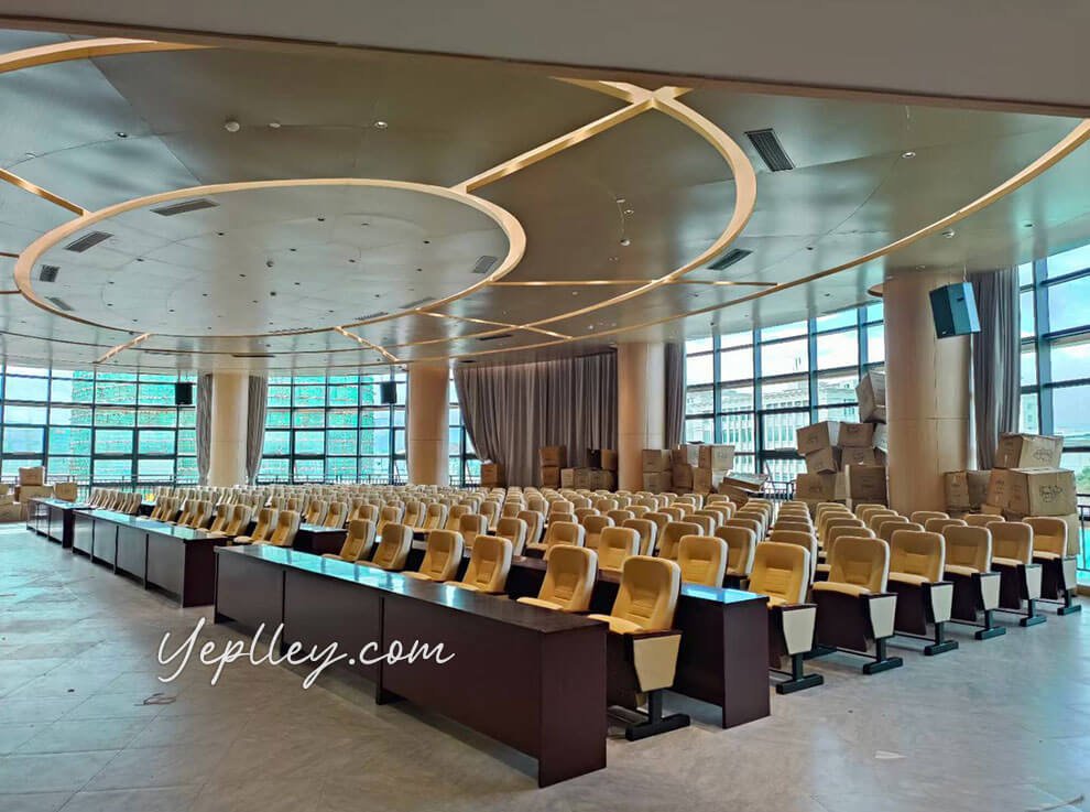 Side view of movable auditorium theater seats