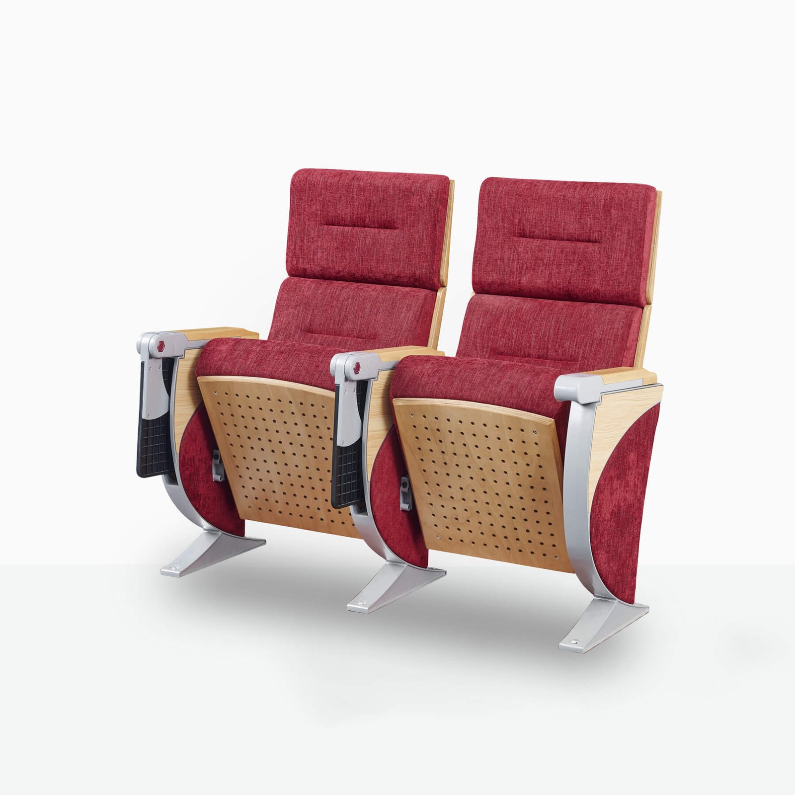 Modern aluminum base auditorium seat with sleek arc-shaped support frame