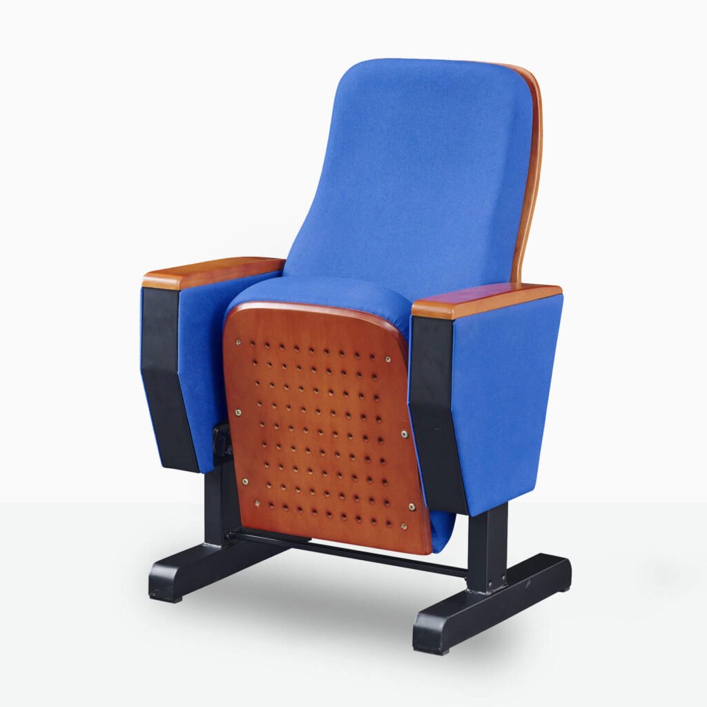 Auditorium chair with front folding writing tablet and removable feet