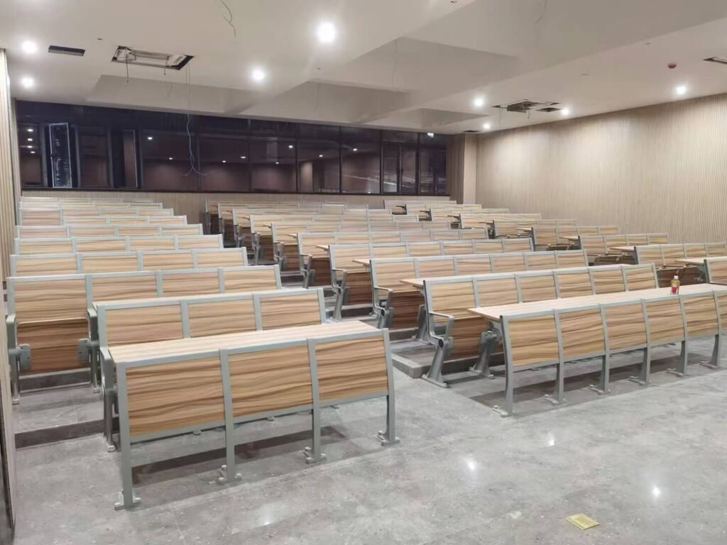 Fixed training chairs installed in stepped conference room