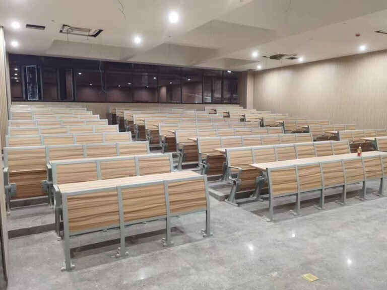 Fixed training chairs installed in stepped conference room