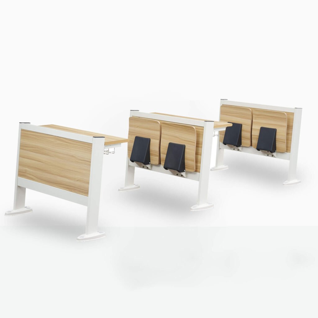 Lecture hall chair with plywood back and MDF writing desk