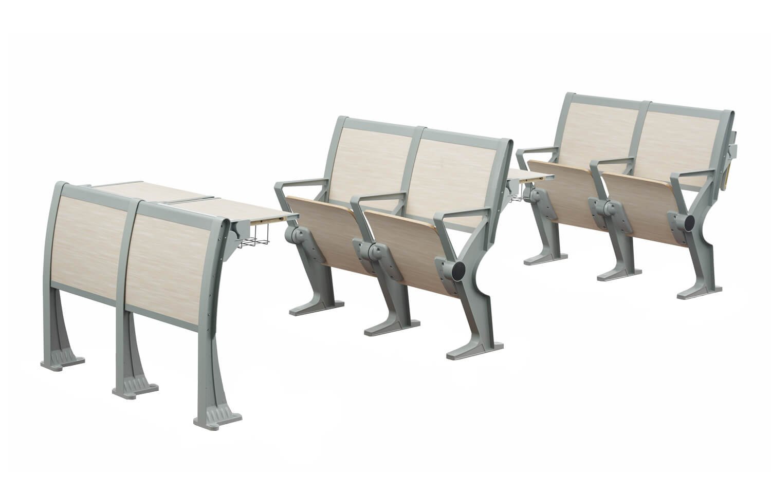 Student desk with metal book rack 