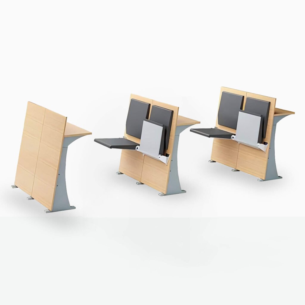 Lecture seating with book basket and metal frame