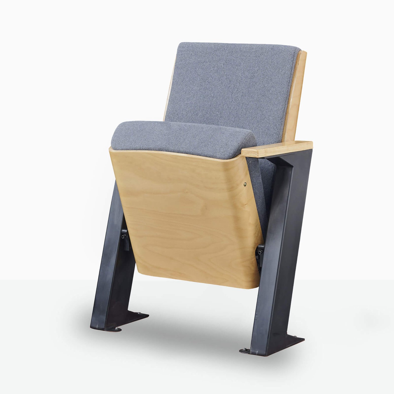 Simple auditorium chair with iron legs and fabric upholstery, without writing tablet