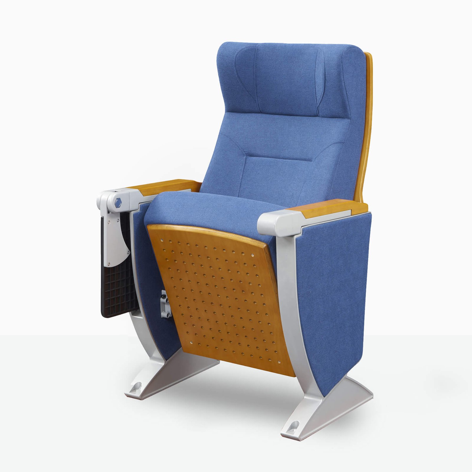 Patented auditorium chair with unique armrest and writing desk