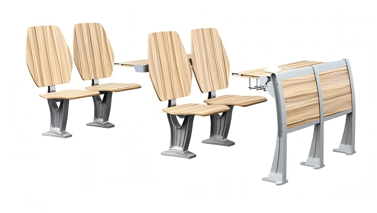 Row connected classroom chairs with no armrests
