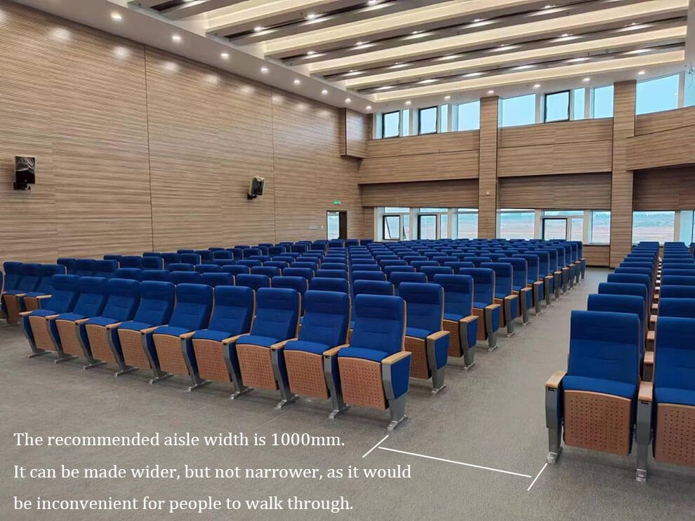 a picture shows the recommended aisle width of auditorium