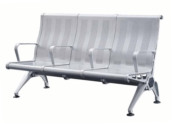 Steel bench seating with optional molded PU cushions for airport waiting areas