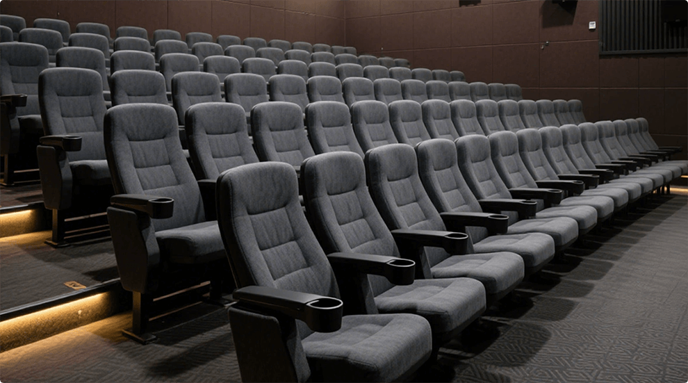 a picture shows commercial cinema seating after installation
