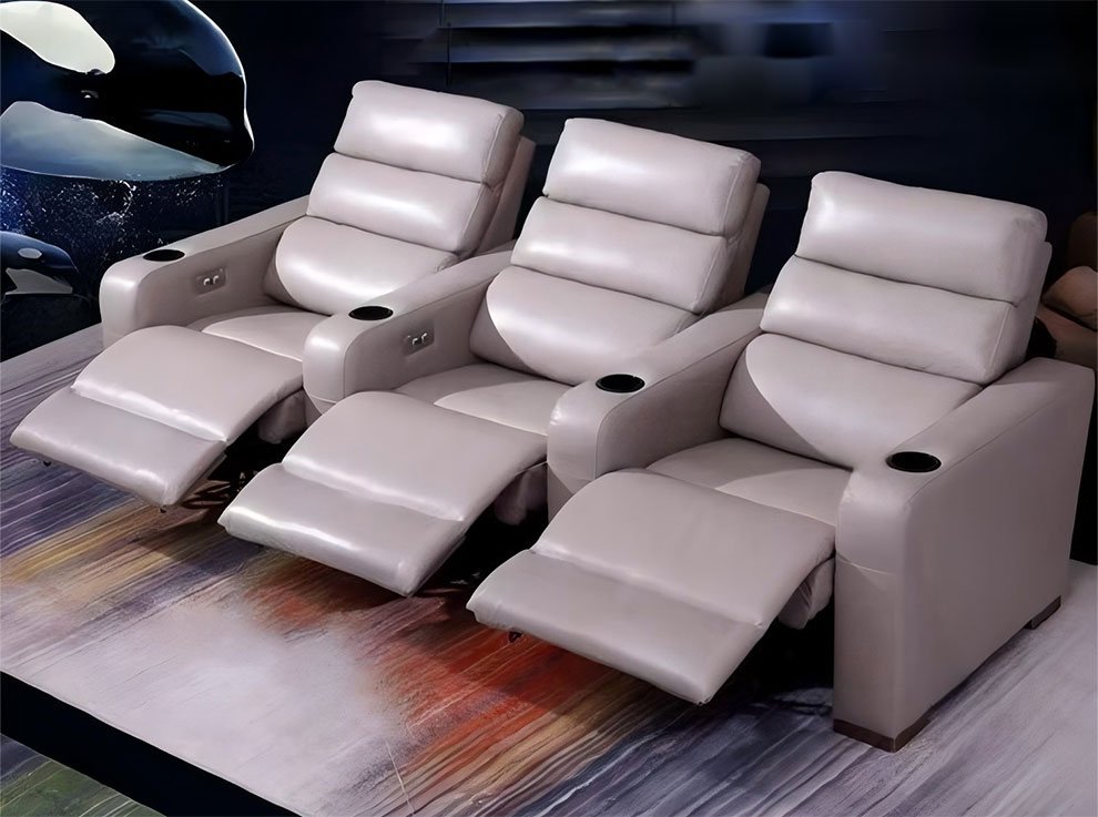 Space-saving home theater seating with slim armrests
