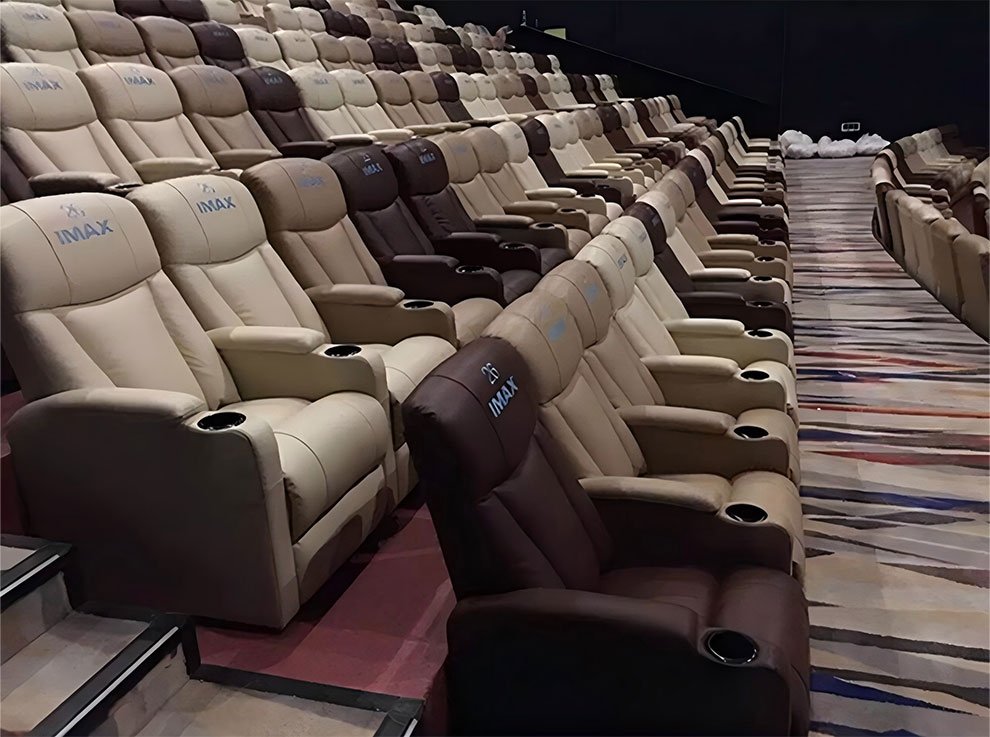 IMAX cinema auditorium with installed affordable home theater seating in premium leather