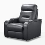 Luxury IMAX theater seating in leather with recliner and popcorn holders