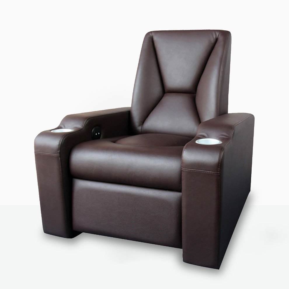 Commercial theater chair with leather recliner and built-in cup holder