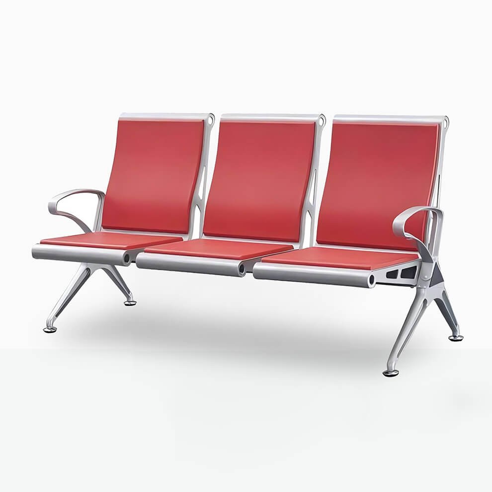 3-seater steel airport seating with optional PU cushion